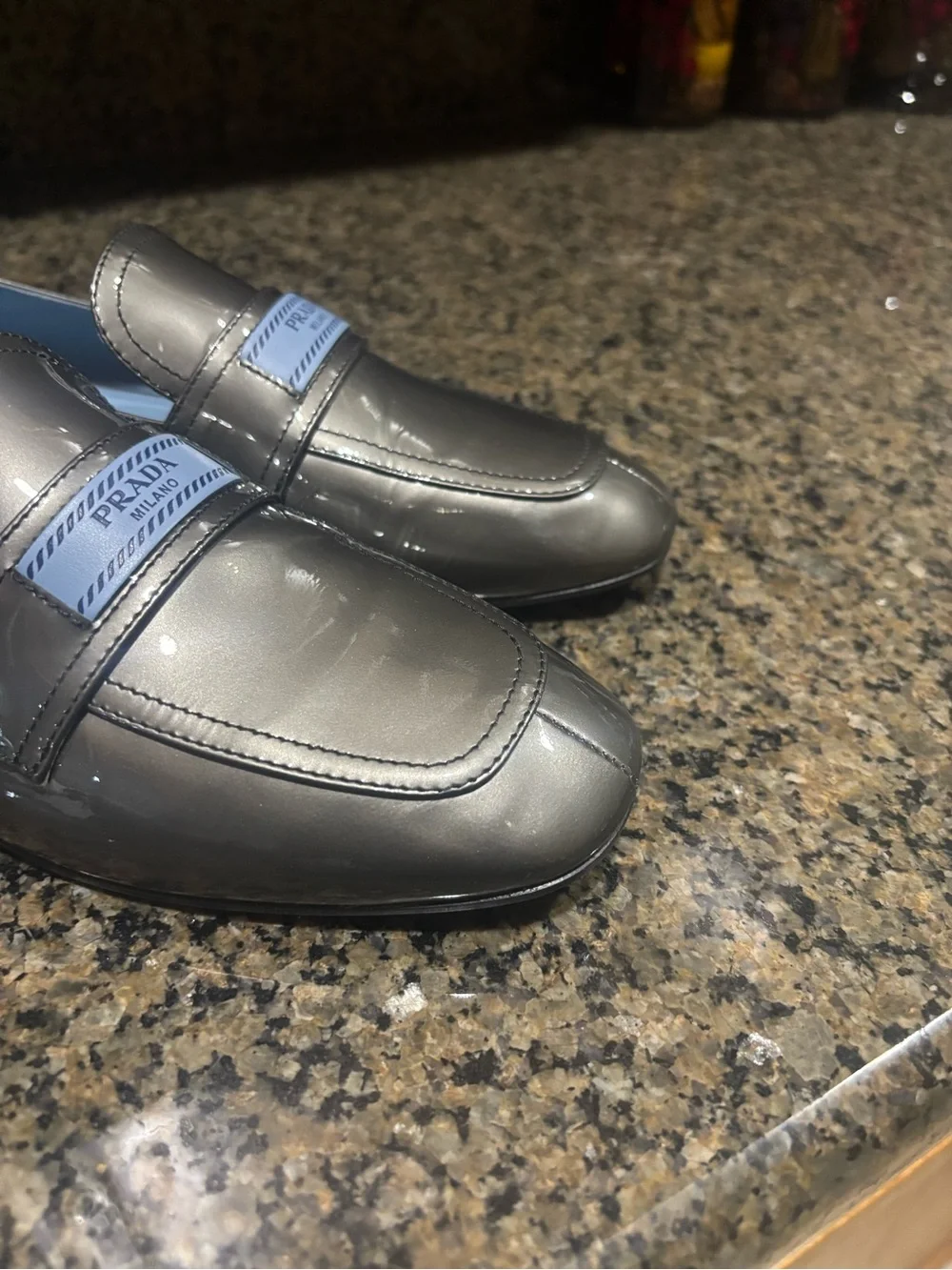 Prada Metallic Gray Leather Women’s Loafers